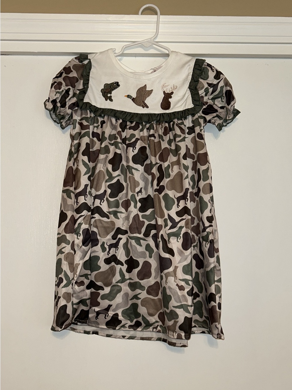 Girls Camouflage Smocked Dress with Hunting Motif